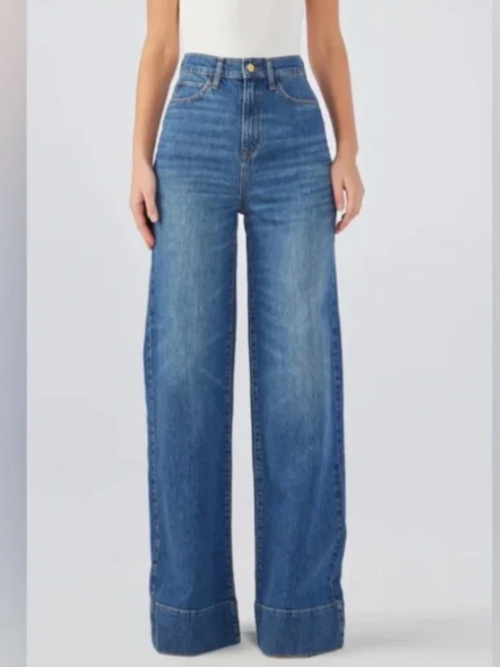 Triarchy Denim Ms. Onassis V-High Rise Wide Leg Jean in Medium Indigo, Size 25